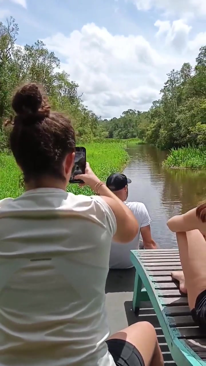 Guests capturing wildlife moments with cameras and phones while the klotok glides through the river.
